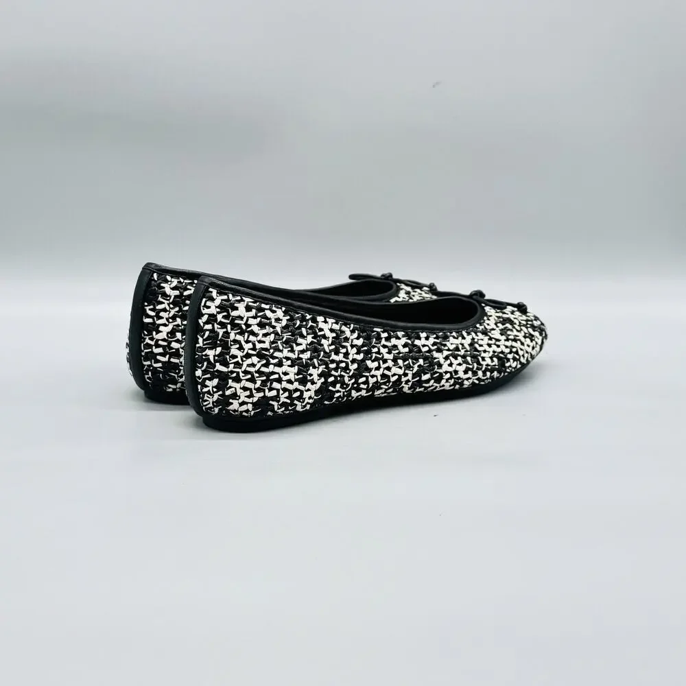 FitFlop Shoes Womens 8 White Black Woven Bow Ballet Flats Comfort Slip On Casual